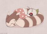  blanket celebi closed_eyes closed_mouth commentary_request curled_up dated furret leels lying on_stomach pokemon pokemon_(creature) sleeping smile 