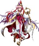  1girl almeda bangs choker closed_mouth detached_sleeves dress floating_hair full_body hair_between_eyes highres holding langrisser langrisser_mobile long_dress long_hair long_sleeves looking_at_viewer official_art pink_eyes pink_hair shiny shiny_hair smile solo transparent_background very_long_hair white_dress white_sleeves wide_sleeves 