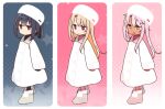  3girls black_hair blonde_hair blush chloe_von_einzbern dark_skin fate/grand_order fate/kaleid_liner_prisma_illya fate_(series) illyasviel_von_einzbern long_hair miyu_edelfelt multiple_girls purple_eyes purple_hair short_hair simple_background star_(symbol) winter_clothes yellow_eyes yoru_nai 