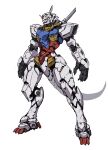  gundam highres looking_ahead mecha mechanical_tail mobile_suit mobile_suit_gundam nakamura_eight no_humans open_hands redesign rx-78-2 science_fiction solo standing tail white_background yellow_eyes 
