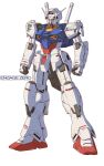  apaam aqua_eyes character_name clenched_hands gundam gundam_engage_zero gundam_u.c._engage highres looking_ahead mecha mobile_suit no_humans science_fiction solo standing v-fin white_background 