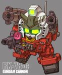  beam_rifle character_name chibi energy_gun fusion glowing glowing_eyes grey_background gun guncannon gundam holding holding_gun holding_weapon mecha mobile_suit mobile_suit_gundam no_humans open_hand rx-78-2 science_fiction solo susagane weapon 