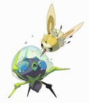  &gt;_&lt; bluekomadori commentary cutiefly dewpider english_commentary frown no_humans open_mouth pecking pokemon pokemon_(creature) simple_background tearing_up water_drop white_background 