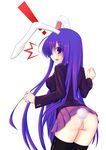  animal_ears ass bunny_ears bunny_tail highres inu3 long_hair no_panties purple_eyes purple_hair pussy reisen_udongein_inaba solo tail thighhighs touhou upskirt 