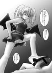  1boy 1girl cum demon_wings female femdom from_below girl gradient gradient_background high_heels hoshina_utau monochrome naughty panties pantyshot penis ponytail shoejob shugo_chara! solo stomp translation_request twintails underwear upskirt wings 