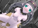  bell blush breasts choker cowgirl_position demon_girl dungeon girl_on_top green_eyes grey_hair hairband long_hair medium_breasts pointy_ears pubic_hair sex solo_focus straddling tenma_ryoran_2 vaginal wings 