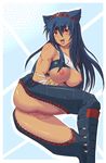  :d animal_ears armor ass bandages bangs blue_hair blush breasts breasts_outside cat_ears clitoris dark_skin fishnets foxhound220 hairband large_breasts long_hair looking_back midriff monster_hunter muscle nargacuga_(armor) nipples no_panties open_mouth presenting pussy red_eyes scales shiny shiny_clothes shirt_lift smile solo spread_pussy sweat tongue uncensored 