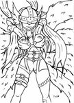  1girl angewomon armor artist_request breasts digimon digimon_frontier long_hair monochrome monster_girl pussy solo uncensored vagina wings 