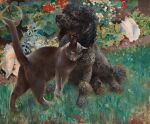  1886 19th_century absurd_res ambiguous_gender ancient_furry_art anus black_body black_fur brown_eyes bruno_liljefors canid canine canis collar domestic_cat domestic_dog duo felid feline felis feral floppy_ears flower fur grass hi_res looking_at_viewer mammal oil_painting_(artwork) painting_(artwork) plant public_domain pupils raised_tail slit_pupils traditional_media_(artwork) whiskers yellow_eyes 