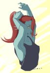  5_fingers absurd_res accessory animal_humanoid breasts cana_(artist) clothing ear_fins female fin fingers fish fish_humanoid hair hair_accessory hair_over_eye hairband hi_res humanoid marine marine_humanoid one_eye_obstructed ponytail red_hair shirt solo tank_top topwear undertale_(series) undyne yellow_sclera 