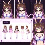  1girl animal_ear_fluff animal_ears bare_shoulders bra_strap breasts brown_hair choker cleavage closed_eyes crop_top expressions green_eyes halterneck highres indie_virtual_youtuber jacket kurot large_breasts long_hair looking_at_viewer mary_janes midriff multiple_views navel off_shoulder open_clothes open_jacket purple_jacket rabbit_ears rabbit_tail ribbon_choker shirt shoes short_shorts shorts sleeveless sleeveless_shirt smile spaghetti_strap staryuuki stomach striped striped_jacket striped_legwear tail thighhighs two_side_up very_long_hair virtual_youtuber white_legwear white_shirt white_shorts 
