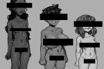  3girls anya_(yellowroom) bar_censor black_hair breasts censored character_request connie_maheswaran dark_skin english_commentary freckles grin height_chart huge_breasts identity_censor indian large_breasts long_hair medium_breasts multiple_girls navel nude original sagging_breasts short_hair smile steven_universe very_dark_skin very_short_hair wavy_hair yellowroom 