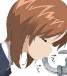  1girl brown_hair closed_eyes drinking faucet girls_und_panzer henyaan_(oreizm) highres nishizumi_miho ooarai_military_uniform school_uniform sexually_suggestive short_hair simple_background solo white_background 