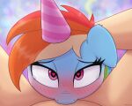  &lt;3 &lt;3_eyes 2021 absurd_res blush clothing digital_media_(artwork) equid eyebrows eyelashes first_person_view friendship_is_magic hat headgear headwear hi_res human interspecies irisarco mammal my_little_pony nude oral party_hat rainbow_dash_(mlp) sex 