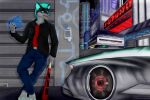  anthro baseball_bat bat_(object) black_body black_fur blue_eyes blue_hair canid canine canis car clothed clothing fur grey_body grey_fur hair male mammal outside royoster_royos_(royoster) snaketeeth12 solo vehicle weapon wolf 