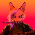  abstract_background anthro blender_(software) canid canine female fox gun impreza k_hair knife mammal ranged_weapon rifl rifle solo tridognait weapon 