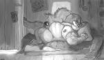  activision anthro bed_sheet bedding bedroom_eyes bodily_fluids canid canine canis crash_bandicoot_(series) crocodile crocodilian crocodylid cum cum_string cutlery dingo dingodile door draw_me_like_one_of_your_french_girls erection fangs genital_fluids genitals half-closed_eyes hi_res humanoid_genitalia humanoid_penis hybrid kitchen_utensils looking_at_viewer lying male mammal meme monochrome narrowed_eyes nipples on_back overweight overweight_anthro overweight_male penis reptile scalie seductive signature solo spoon tools uniparasite vein veiny_penis video_games 