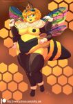  antennae_(anatomy) anthro areola arthropod bee belly breasts crown female food hair honey_(food) hymenopteran insect insect_wings maikeru nipples orange_hair slightly_chubby smile solo standing wings yellow_body 