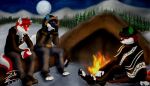  anthro blue_body blue_fur campfire canid canine canis clothed clothing fox full_moon fur group gun log luhhdan male mammal moon night outside plant ranged_weapon red_body red_fur rifle ryan_sanmad snaketeeth12 snow tree vicjohansen weapon white_body white_fur wolf wood 