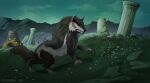  canid canine canis detailed_background feral flower fur hi_res hyqris link_(wolf_form) male mammal night nintendo plant ruin solo the_legend_of_zelda video_games wolf 