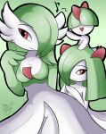  absurd_res anthro black_eyebrows black_nose breasts evolutionary_family eyebrows featureless_hands female furry gardevoir green green_background green_hair group hair hair_over_eye hair_over_eyes hand_on_head hand_on_shoulder hi_res kirlia musical_note nintendo one_eye_obstructed open_mouth pok&eacute;mon pok&eacute;mon_(species) pseudo_clothing pseudo_hair ralts red_eyes simple_background size_difference thelasthope video_games white_body 