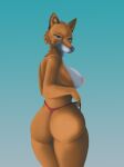  anthro big_butt bikini bikini_bottom butt canid canine clothed clothing female fox looking_at_viewer looking_back looking_back_at_viewer mammal red_fox seductive solo swimwear tailless topless ventox_(twitter) 