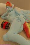  3d_(artwork) absurd_res anthro anthrofied breasts butt digital_media_(artwork) equid equine extremespeedslowpoke female friendship_is_magic hi_res lying mammal my_little_pony nipples nude on_side pegasus rainbow_dash_(mlp) solo wings 