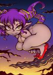  breasts clothing demon demon_humanoid female footwear footwear_only hair hi_res humanoid mostly_nude noise_(artist) not_furry purple_hair shoes shoes_only short_stack solo 