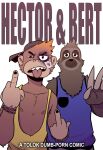  absurd_res anthro bert_(tolok) bracelet brown_body brown_fur bruised clothing comic cover cover_art cover_page duo english_text fur gesture haplorhine hat headgear headwear hector_(tolok) hi_res jewelry male mammal middle_finger monkey nipples piercing pilosan primate shirt sloth tank_top text tolok tongue tongue_out topwear waving xenarthran 