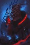  alien armor bodypaint bust_portrait face_paint glowing green_eyes hi_res mass_effect nihlus_kryik portrait red_lights shivawalker solo standing teeth turian video_games 