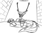  3_toes anthro barefoot bdsm bondage bound breasts canid canine cell chain chained chained_cuffs chained_up digital_media_(artwork) dungeon feet female fennec foot_focus fox imprisonment mammal nipples nude pawpads prison restrained restraints sam_schrade shackled shackles shellyghast sketch soles solo stocks toes wrist_cuff 