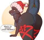  anthro anus christmas female genitals holidays holly_(plant) kobold maya_(darkjester) morgdl nude plant pussy ribbons sant_hat slit solo tail 