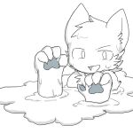 4_fingers ambiguous_gender anthro behemoth_(changed) changed_(video_game) chano chest_tuft claws curled_fingers dripping fingers fur goo_creature looking_at_viewer open_mouth pawpads paws puddle simple_background solo tuft white_background white_body white_eyes white_fur 