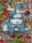  abstract abstract_background anthro belly dragon facial_piercing fupa hi_res horn long_neck long_tail luteplayer male moobs multimedia navel nipple_piercing nipples nose_piercing nose_ring nude overweight painterly painting piercing slightly_chubby solo standing thick_tail thick_thighs wide_hips 