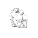  all_fours alphys anthro big_butt blush bodily_fluids butt butt_focus eyewear female glasses greyscale lizard looking_at_viewer looking_back looking_back_at_viewer monochrome rainerbongwater rear_view reptile scalie short_tail simple_background solo spines sweat thick_tail thick_thighs undertale_(series) 