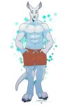  abs anthro black_sclera bottomwear clothing fur green_eyes hands_in_pockets kangaroo local_cannibal looking_at_viewer macropod male mammal marsupial muscular muscular_anthro muscular_male pockets simple_background standing tagme white_body white_fur 