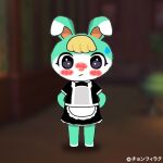  animal_crossing anthro blush bodily_fluids clothed clothing crossdressing jungheerack lagomorph leporid looking_down male mammal nintendo rabbit sasha_(animal_crossing) sweat sweatdrop video_games 