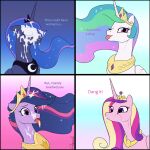  1:1 2021 arareroll bodily_fluids cum dialogue digital_media_(artwork) english_text equid equine eyelashes eyes_closed female feral friendship_is_magic genital_fluids hasbro hi_res horn looking_at_viewer mammal my_little_pony princess_cadance_(mlp) princess_celestia_(mlp) princess_luna_(mlp) purple_eyes text tongue tongue_out twilight_sparkle_(mlp) unicorn 