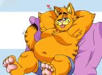  &lt;3 2021 anthro armpit_hair arms_bent belly bent_legs body_hair clothing domestic_cat felid feline felis fur garfield_(series) garfield_the_cat hands_behind_head heart_reaction lewdookami lounging male mammal moobs navel orange_body orange_fur overweight overweight_male pillow raised_arms reclining solo tongue tongue_out underwear 