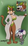  2021 anthro anthro_on_anthro big_breasts bikini bikini_bottom bikini_top blabber_mouse breasts cleavage clothed clothing coat domestic_cat doodleporn duo erect_tail felid feline felis female flashing green_bikini green_clothing green_hat green_headwear green_swimwear hand_in_pocket hanna-barbera hat headgear headwear hi_res jellystone_(hbo_max) larger_female magnifying_glass male male/female mammal mouse murid murine open_clothing open_coat open_mouth open_topwear pockets predator/prey purple_clothing purple_hat purple_headwear rodent size_difference smaller_male smile snooper_and_blabber standing super_snooper swimwear tongue tongue_out topwear 