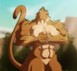  aj_lethal anthro big_breasts big_muscles breasts felid female guennol_lioness huge_muscles hyper hyper_muscles lion looking_aside mammal mesopotamian_mythology muscular muscular_anthro muscular_female muscular_thighs pantherine simple_background smile solo thick_thighs 