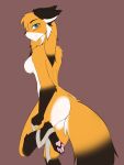  alrecsolus anthro big_breasts black_body black_fur blue_eyes blush breasts butt canid canine female fox fur hi_res looking_at_viewer looking_back mammal mike_(twokinds) multicolored_body multicolored_fur orange_body orange_fur pawpads solo twokinds webcomic white_body white_fur 