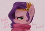  cold dialogue english_text equid equine female friendship_is_magic green_eyes grumpy hasbro headpiece hi_res horse mammal marenlicious mlp_g5 my_little_pony pegasus pipp_petals_(mlp) pony purple_eyes scarf solo text wings 