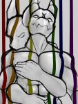  3:4 abs anthro biceps cuddling dragon duo embrace eye_ridges eyes_closed fingers hi_res horn hug hugging_from_behind intimate lgbt_pride male markings multicolored_markings muscular muscular_male obliques pecs rainbow_markings shoutless waist_up 