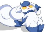  angry anthro female genitals hi_res jaspixie meowstic multi_tail navel nintendo pok&eacute;mon pok&eacute;mon_(species) pussy simple_background slightly_chubby solo video_games 