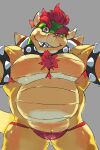  2021 2:3 animal_genitalia anthro armband armpit_hair beard belly big_muscles bodily_fluids body_hair bowser chest_hair clothing collar eyebrows facial_hair front_view genital_fluids genital_slit genitals grey_background hair hi_res horn ineffective_clothing koopa looking_at_viewer male mario_bros musclegut muscular muscular_anthro muscular_male nintendo pecs raised_eyebrow scalie seductive shell simple_background slit smile smirk solo spiked_armband spiked_collar spiked_shell spikes spikes_(anatomy) standing teeth thong tight_clothing underwear vestforlast video_games wet wet_clothing wet_thong wet_underwear 