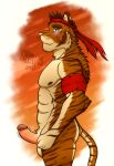  abs anthro balls biceps duskshield felid fur genitals hi_res humanoid_genitalia male mammal muscular muscular_anthro muscular_male nude orange_body orange_fur pantherine penis pose side_view solo tiger white_body white_fur 