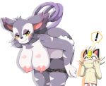  anthro anthro_on_anthro breasts bulge clothed clothing duo fangs female fluffy fluffy_tail fur imminent_sex male male/female mature_female mellonsoda meowth multicolored_body multicolored_fur nintendo nipples partially_clothed pok&eacute;mon pok&eacute;mon_(species) purple_body purple_fur purugly simple_background smile two_tone_body two_tone_fur underwear video_games white_body white_fur yellow_body yellow_fur 