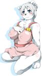  anthro blue_eyes blush breasts claws clothed clothing female fur hair mammal mellonsoda nipple_outline partially_clothed polar_bear simple_background smile solo ursid ursine white_body white_fur white_hair 