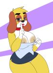  anthro areola big_areola big_breasts blonde_hair bottomwear breasts brown_body brown_fur canid canine canis clothing curvy_figure digital_media_(artwork) domestic_dog female floppy_ears fur genitals gloves_(marking) grey_eyes hair hi_res lipstick looking_at_viewer makeup mammal markings martha_lorraine martha_speaks mcfly0crash miniskirt nipples presenting pussy revealing_clothes short_hair simple_background skirt smile solo thick_thighs voluptuous white_body white_fur wide_hips yellow_body yellow_fur 